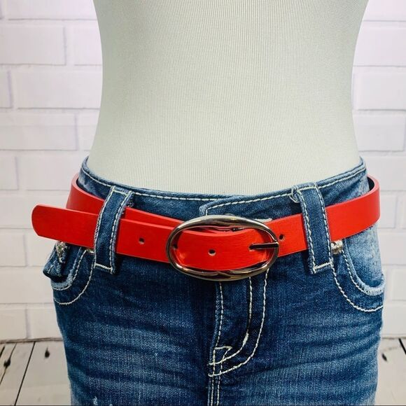 Express Red & Black Reversible Oval Buckle Belt- M - Picture 4 of 14